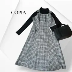 グレンチェック柄 ノースリーブワンピース ジャンスカ レーヨン混 グレー系 L