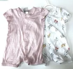 H&M 花柄　ピンク半袖ボディスーツ ロンパース2点セット美品