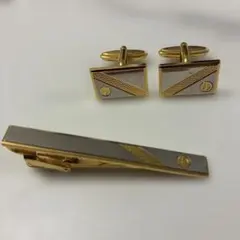 美品　ダンヒル ネクタイピン カフス セット ゴールドシルバー　dロゴ　結婚式