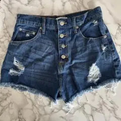 ダークブルー ハイウエストショートパンツ