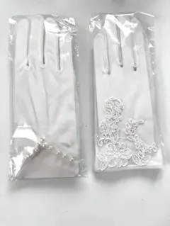 ウェディンググローブ ホワイト パール、刺繍