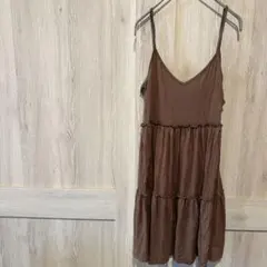 ブラウン キャミワンピース ワンピース キャミ Vネック フリル 海外古着