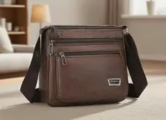 ブラウン 合成皮革 ショルダーバッグ　メンズ　レディース
