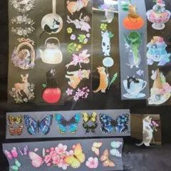 海外マステ　PETシール　動物と自然のイラスト マスキングテープ　23〜27cm