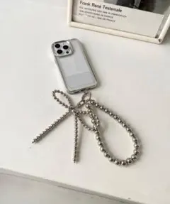 LOWRYS FARM【Me%】リボン　ボール　ハンドストラップ　シルバー