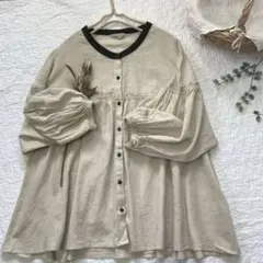 サマンサモスモス★sm2★ コットンリネン⋆配色フリルギャザーブラウス