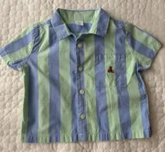 babyGAP 半袖シャツ 12-18M ストライプ グリーン ブルー クマ刺繍