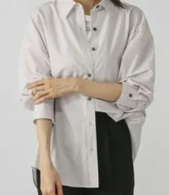 GLOBAL WORK 365日マイスタイルシャツ Mサイズ ホワイトストライプ