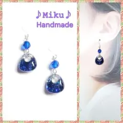 No.1487-A 琉球ガラス♡ちっちゃなハート☆ピアス・イヤリング(Nブルー
