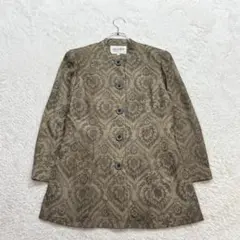 ジュンアシダ【9】茶系 ジャカード ロングジャケット 毛絹混 ストレッチ 裏地付