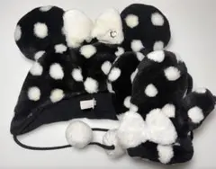 ディズニー ミニー ファンキャップ 水玉 黒 ドット ドットミトン　セット