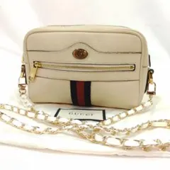 【美品】グッチ オフィディア カメラバッグ レザー GG シェリーライン 白