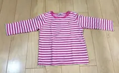 【美品】ミキハウス バレリーナ刺繍 ボーダー長袖Tシャツ 90 ピンク 日本製