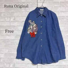 niko and… × ツモリチサト 刺繍デニムシャツ ネイビー L ゆったり 
