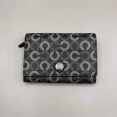 極美品✨️コーチ 二つ折り財布 ミニウォレット オプアート PVC レザー 黒