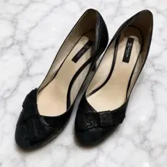MICHEL KLEIN パンプス 23.5cm 黒 リボン ヒール フォーマルのサムネイル