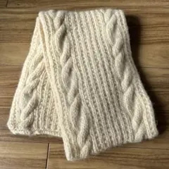 ・ハンドメイド　マフラー　ケーブル編み スヌード クリーム色