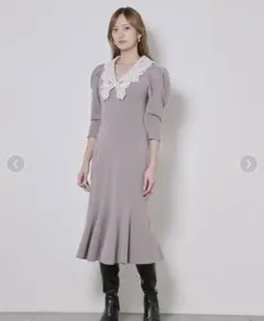 snidel エンブロイダリーカラーニットマーメイドワンピース　LAV