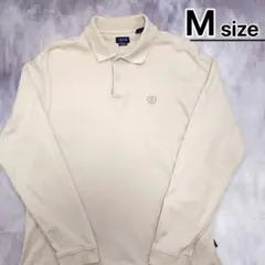 USA古着　長袖ポロシャツ　M　ベージュ　コットン　無地　ワンポイント　IZOD