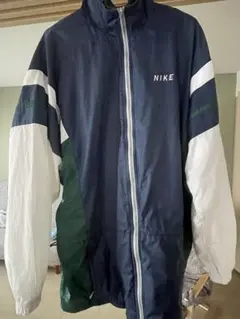 【美品】ナイキ 白タグ 90s 刺繍 ナイロンジャケット マルチカラー 紺緑白