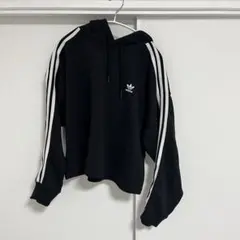 adidas パーカー クロップド丈 レディース Lサイズ ブラック 韓国