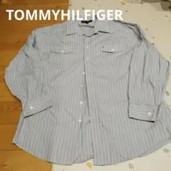TOMMY HILFIGER 青白ストライプ長袖シャツ
