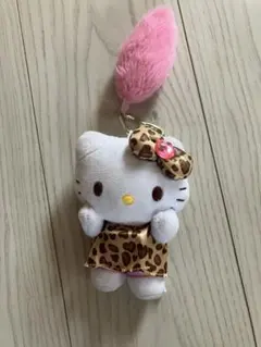 ハローキティ しっぽ付きマスコットキーホルダー ヒョウ柄 ピンク　カラビナ