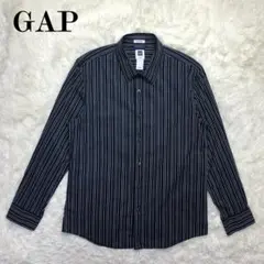 OLD GAP 00s プレミアムライン ストライプシャツ ダークネイビー L