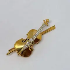 訳あり SWAROVSKIスワロフスキー ヴァイオリン ブローチ ゴールドカラー
