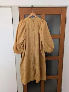 ストライプ柄オレンジ系長袖ワンピース