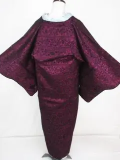 未着用に近い！美品＊輪奈ビロード＊ボルドー＆黒＊ロングコート＊１３０ｃｍ＊裄６５