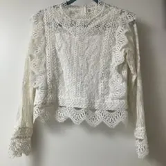 アイボリー レース フリル 長袖シャツ M