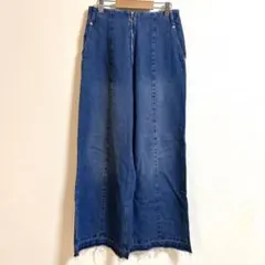 sugar spoonデニムワイドパンツ フロントジップ 裾フリンジ シンプルのサムネイル