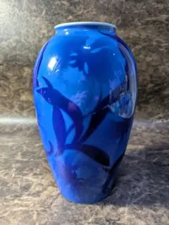 未使用 ボヘミアン グラス 花瓶 金彩 青 - メルカリ
