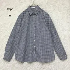 Cepo セポ ギンガムチェック 長袖シャツ M ネイビー