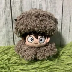 8cmほわぬい　ぬい服　もこもこ帽子＆ポンチョセット　ベージュ　パンク　忍たま