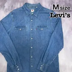 Levi’s　デニムシャツ　ウエスタン　M　ブルー　青　赤タブ　長袖　USA古着