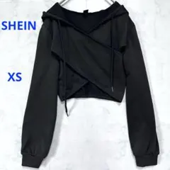 SHEINシーン クロスデザイン パーカー ブラック ショート丈