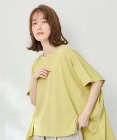 コットンTシャツ ポンチョ風　ハイツイスト　イエロー　ゆったり　フリーサイズのサムネイル