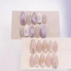 オーダーネイルチップ 韓国 ワンホン つけ爪 三日月ネイル マリーン 