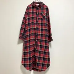 【アースミュージックエコロジー 】ロングシャツワンピース　チェック柄　長袖　F