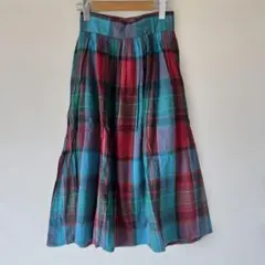 古着　マドラスチェック　ギャザースカート