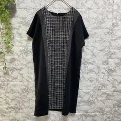 ノーブランド　レディース　Ｍサイズ　黒＆白のチェック柄　半袖ワンピース