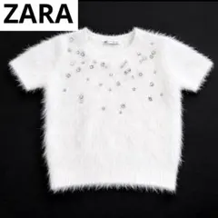 格安　ZARA ホワイトビジューシャギーニット