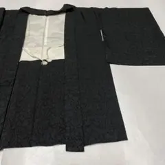 正絹　黒地紋花柄羽織　一つ紋　紐付き 京呉服　京仕立て