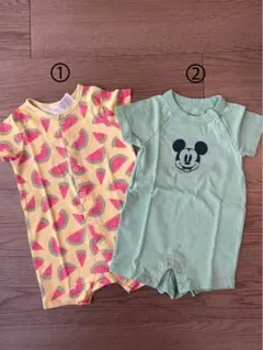 【2枚セット】ショートオール イエロー スイカ ミッキー ディズニー 70 80