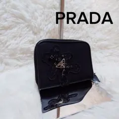 PRADA プラダ ナイロン 折り財布 三角ロゴ ブラック ビジュー装飾 くま
