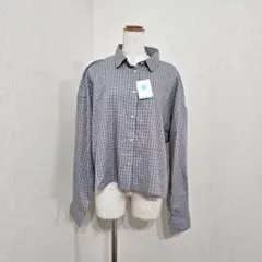 タグ付未使用◎アメリカンホリック チェックショート丈シャツ 長袖 グレー（M）