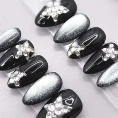 992 ネイルチップSサイズ 韓国 クール ビジュー 星 マグネット　黒