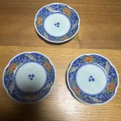 古伊万里青色花柄皿 3枚セット
